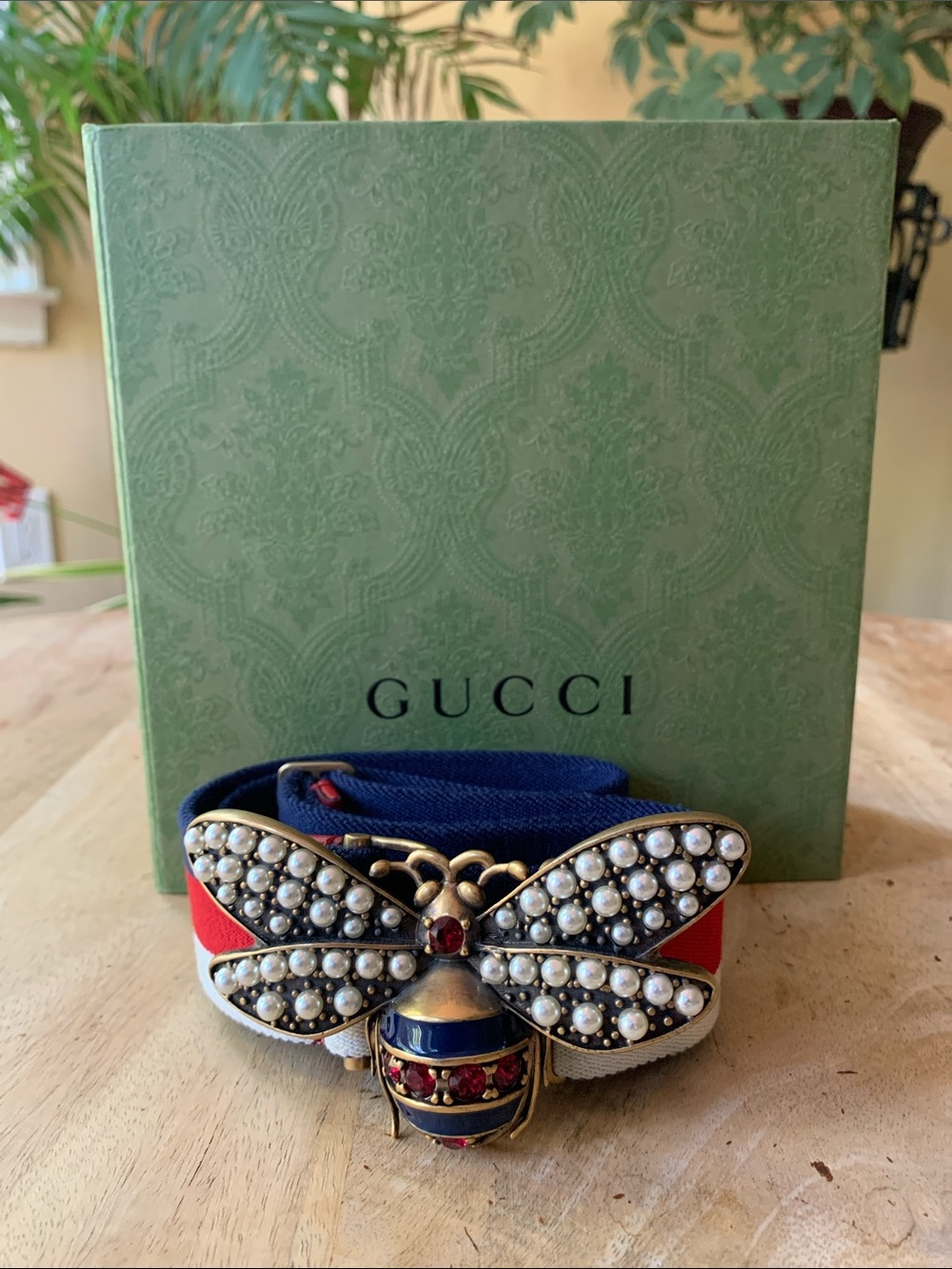 GUCCI Sylvie Queen Margaret Web Belt in Red White Blue - Size 75